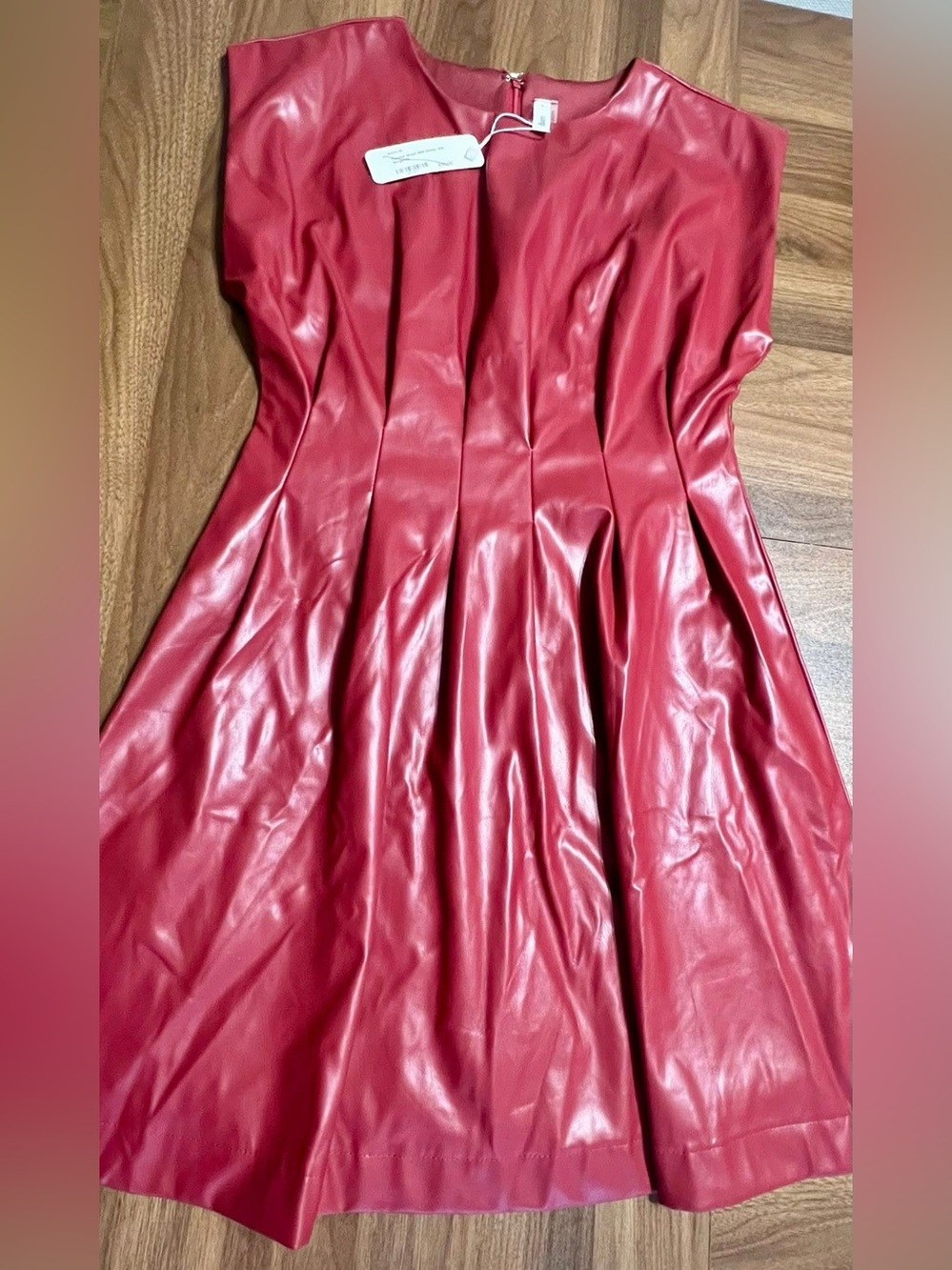 NWT Red Faux Leather Pleated Dress